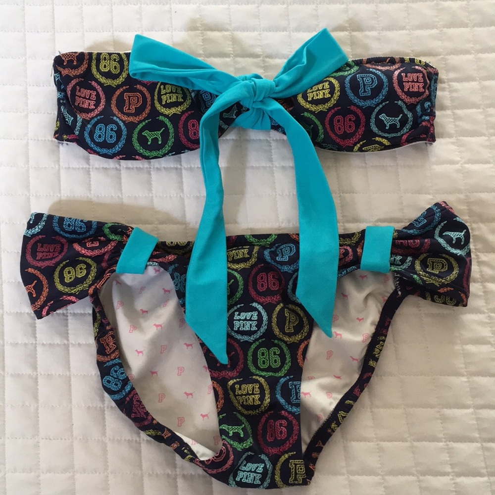 VS PINK Navy Blue Bandeau Bathing Suit S